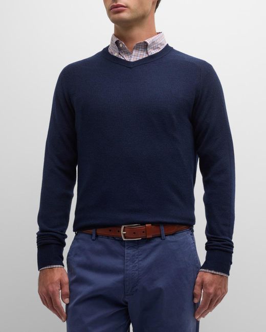 Peter Millar Blue Dover High V-neck Sweater for men