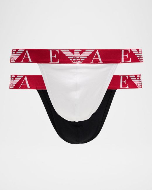 Emporio Armani Red Bold Monogram Two-Pack Cotton Jock Straps for men