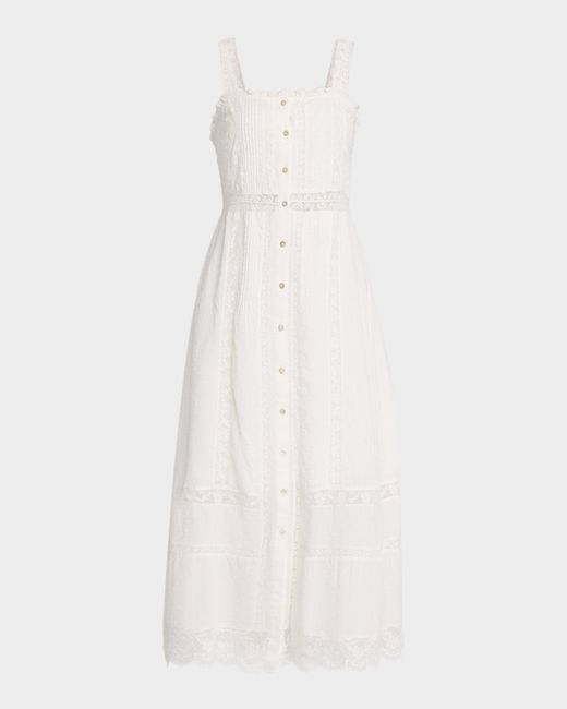 LoveShackFancy White Judalon Cotton Midi Dress