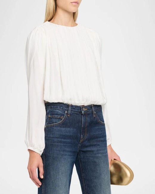 Jonathan Simkhai White Frida Pleated Blouse