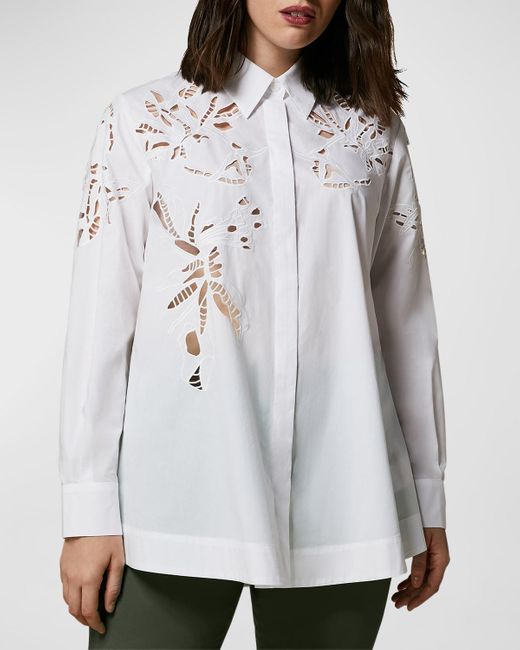 Marina Rinaldi White Plus Size Teorema Floral-Embroidered Shirt