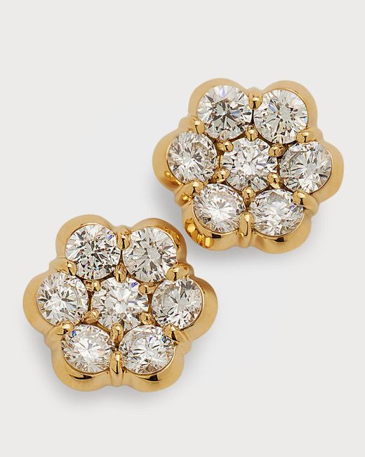 Bayco Metallic 18k Yellow Gold Floral Diamond Stud Earrings