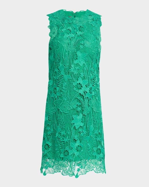 Monique Lhuillier Women's Green Sleeveless Lace Mini Shift Dress