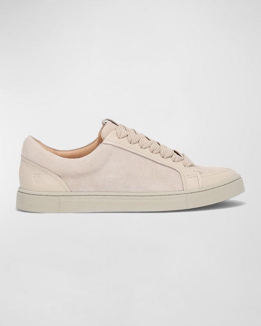 Frye White Ivy Mixed Leather Low-Top Sneakers