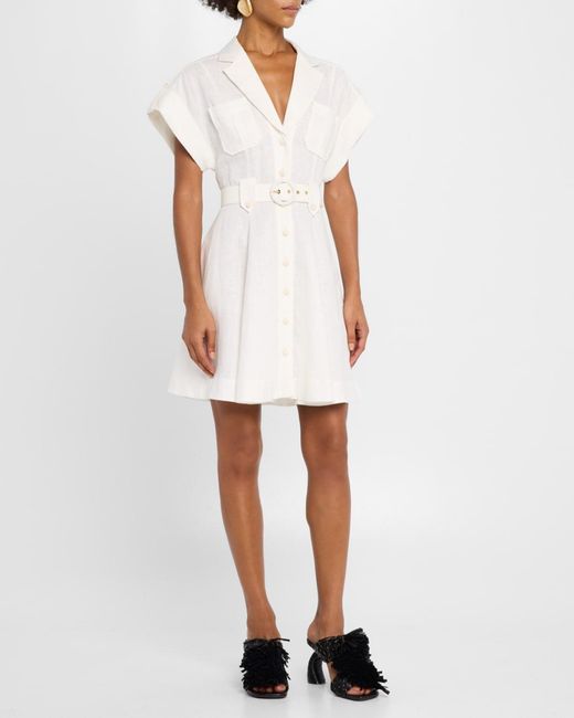 Zimmermann White Awaken Linen Mini Shirtdress