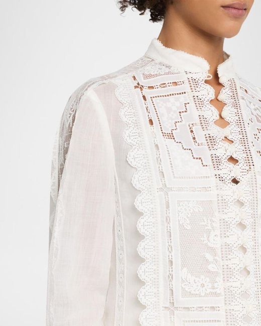 Zimmermann White Aster Embroidered Blouse