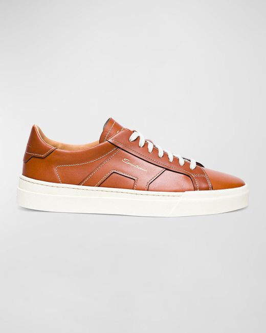 Santoni White Low-Top Leather Sneakers for men