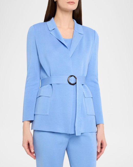 Misook Blue Belted Wrap-Front Knit Jacket