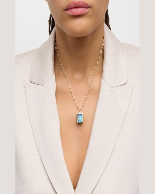 Goshwara Blue 18K Manhattan Emerald-Cut Topaz Pendant Necklace