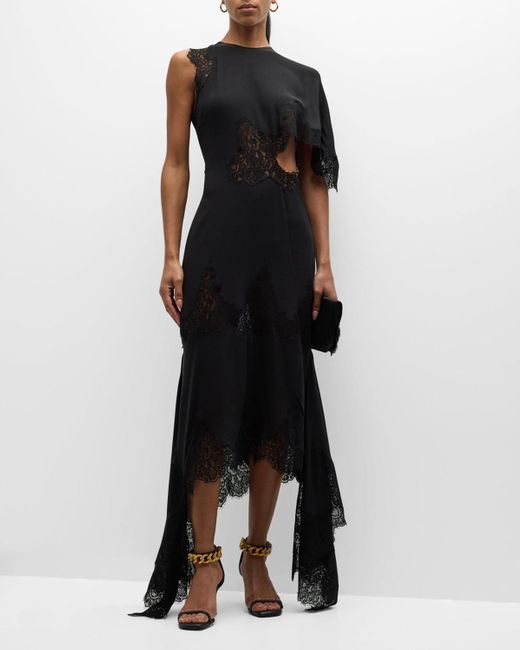 Stella McCartney Black One-shoulder High-low Dress With Lace Detail