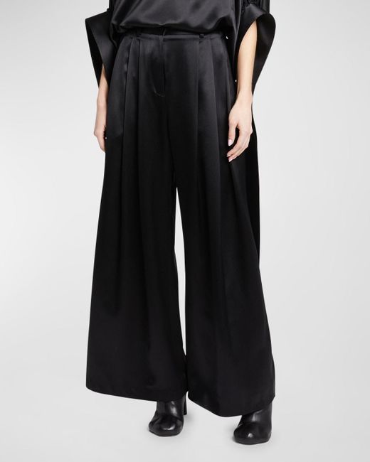 J.W. Anderson Black Double-pleated Wide-leg Satin Trousers