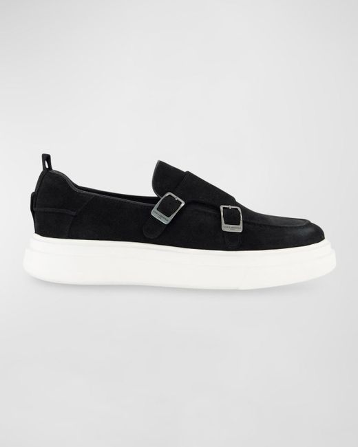 Karl Lagerfeld Black Sneaker-Sole Suede Double-Monk Loafers for men