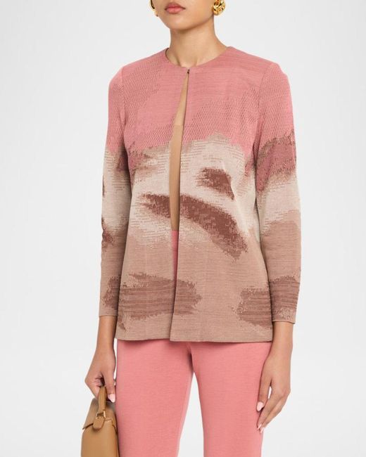 Misook Pink Heritage-Fit Landscape Pattern Knit Jacket