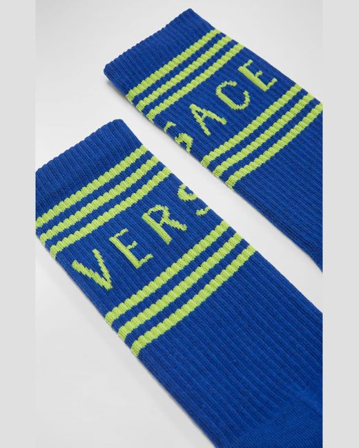 Versace Blue Athletic Logo Crew Socks for men