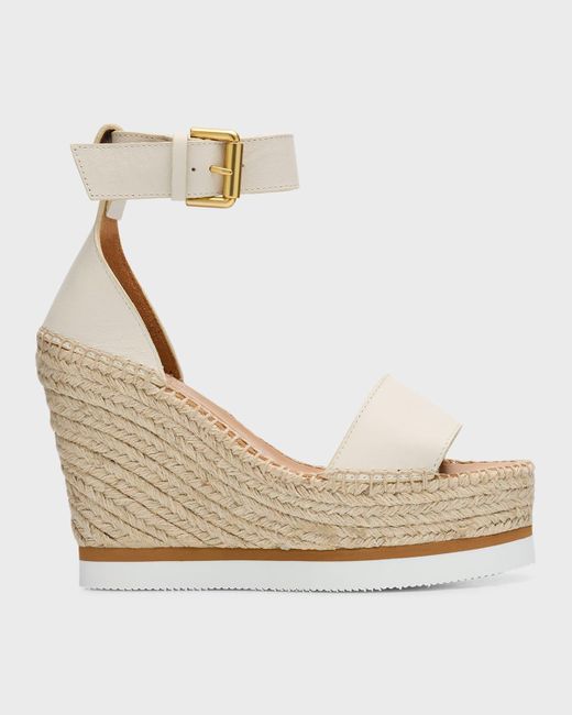 See By Chloé Natural Glyn Leather Wedge Espadrille Sandals