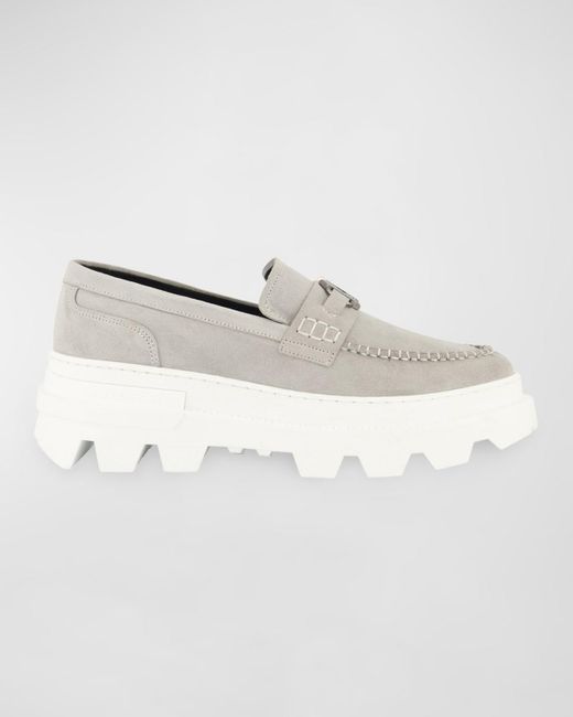 Karl Lagerfeld White Suede Lug-Sole Kl Bit Loafers for men