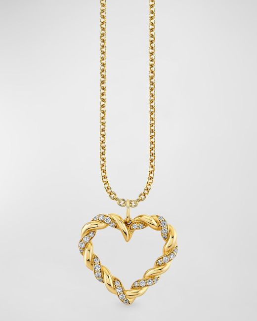Sydney Evan Metallic Pave Rope Heart Charm On Light Tiffany Chain, 18"l