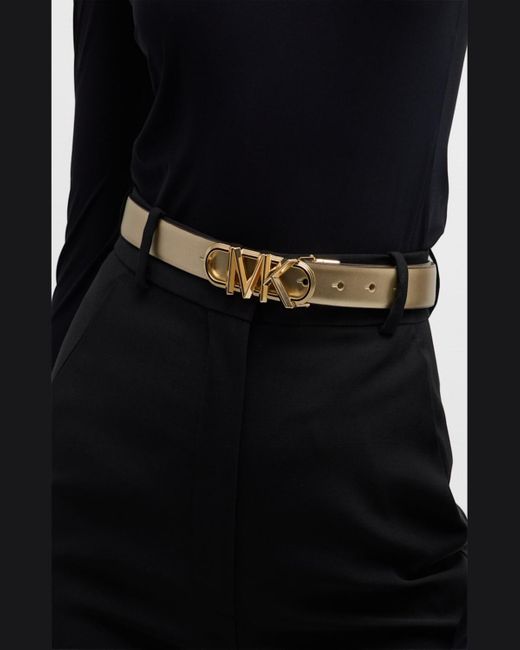 Michael Kors Natural Metallic Mk Reversible Leather Belt