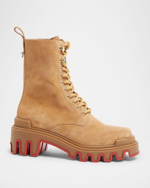 Christian Louboutin Tan Suede Combat Boots with Red Outsole Christian Louboutin Men main image 3