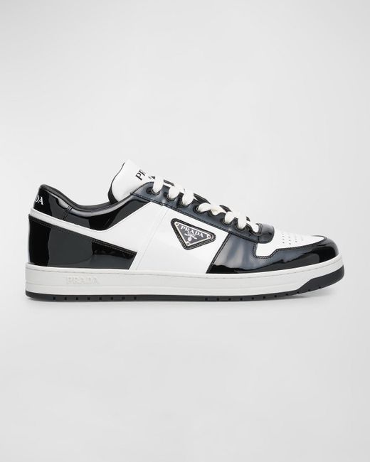 Prada White Downtown Patent Leather Low-Top Sneakers for men