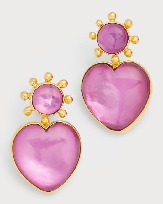 Dina Mackney Pink Doublet Heart Drop Earrings