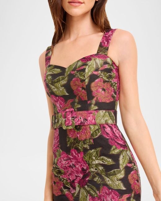 Dress the Population Black Label Nicole Belted Floral Organza Jacquard Midi  Dress in Red | Lyst