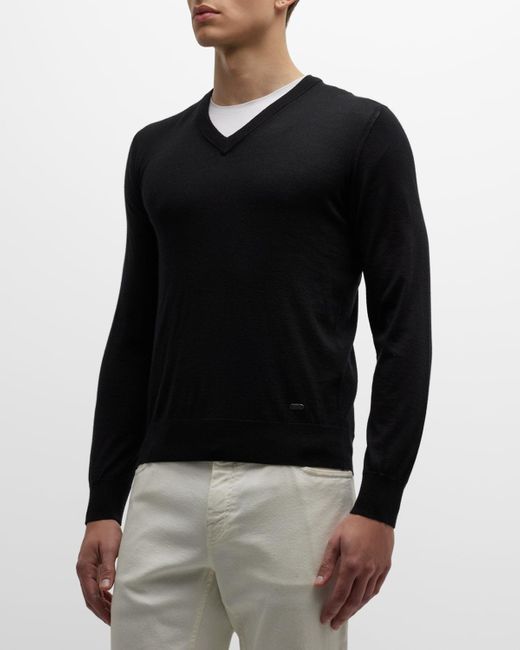 Brioni Black V-Neck Cashmere-Silk Sweater for men