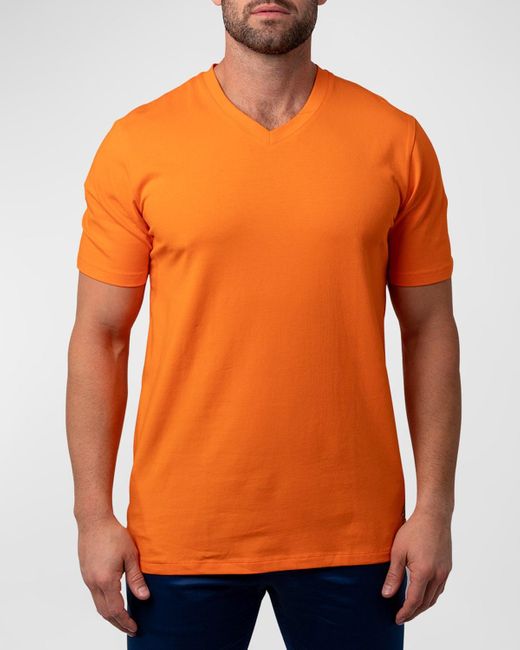 Maceoo Orange Vivaldi Solid V-neck T-shirt for men
