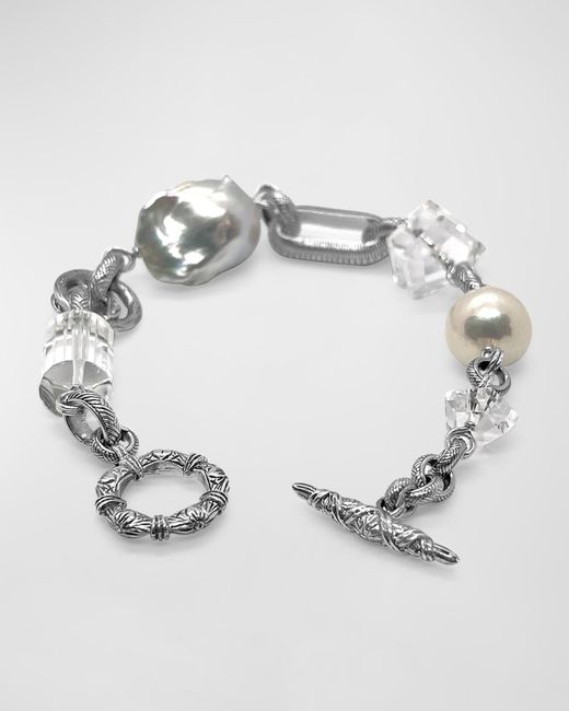 Stephen Dweck Metallic Natural Quartz And Baroque Pearl Bracelet In Sterling Silver