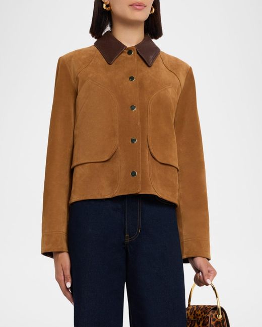 Veronica Beard Brown Walters Cropped Suede Jacket