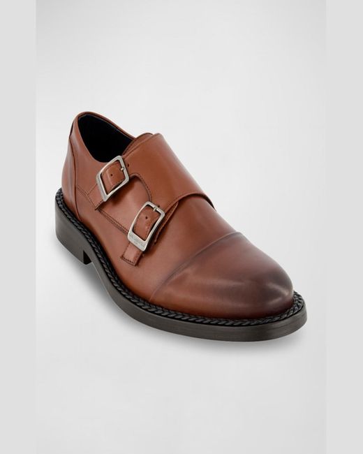 Karl Lagerfeld Brown Cap Toe Double Monk Strap Loafers for men