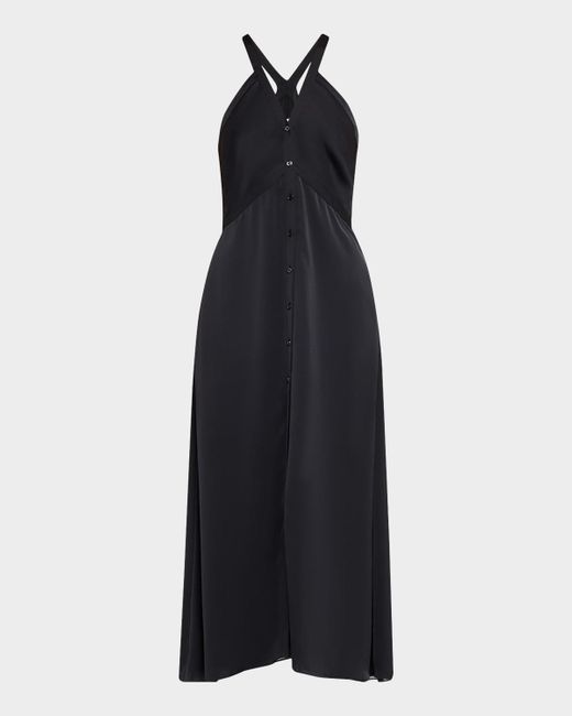 Ramy Brook Black Cynthia Satin Button-Front Dress