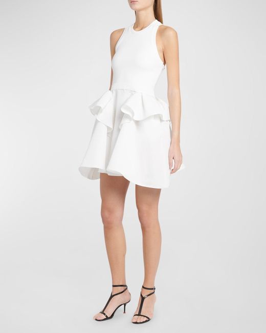 Alexander McQueen White Knit Tank Mini Dress With Faille Peplum Skirt