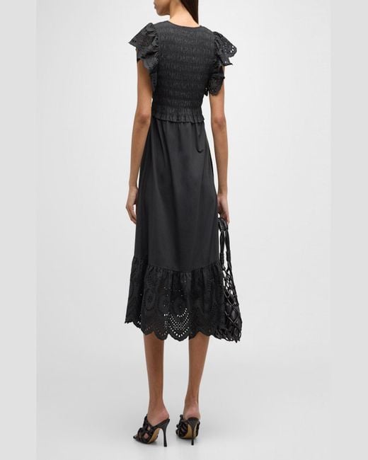 Rails Black Clementine Embroidered Midi Dress