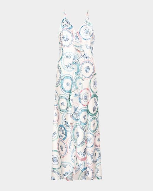 MISA Los Angles Blue Angela Ruffle-Trim Midi Dress