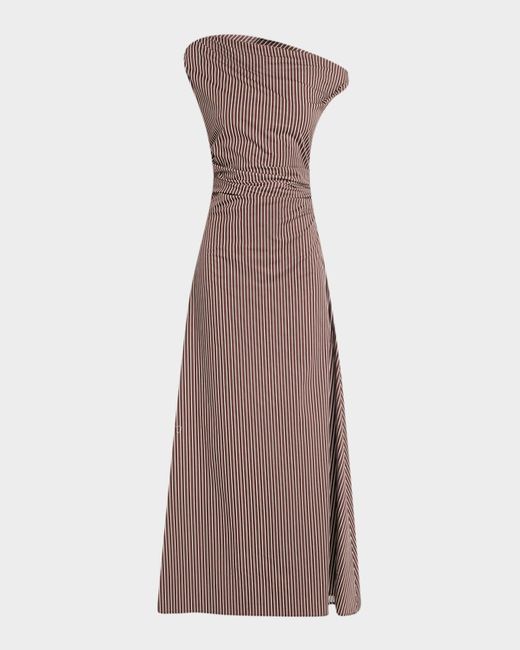 Staud Brown Phare Striped Asymmetric Maxi Dress