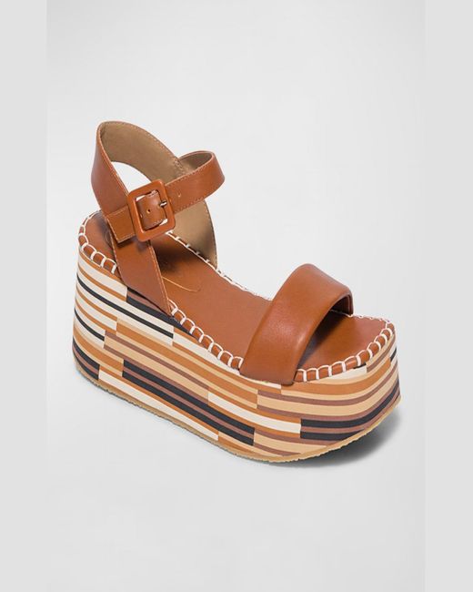 Bernardo Brown Leather Ankle-Strap Wedge Platform Sandals