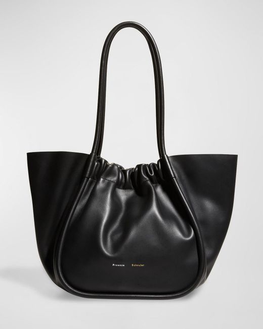 Proenza Schouler Black Large Ruched Smooth Leather Tote Bag