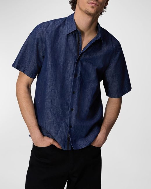 Rag & Bone Blue Dalton Linen Denim Shirt for men