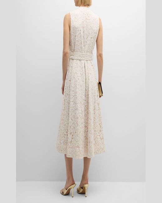 Tahari Natural The Hailee Belted Floral Lace Midi Shirtdress