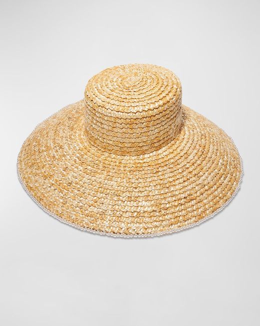 Lele Sadoughi Natural Pearly Edge Straw Sun Hat