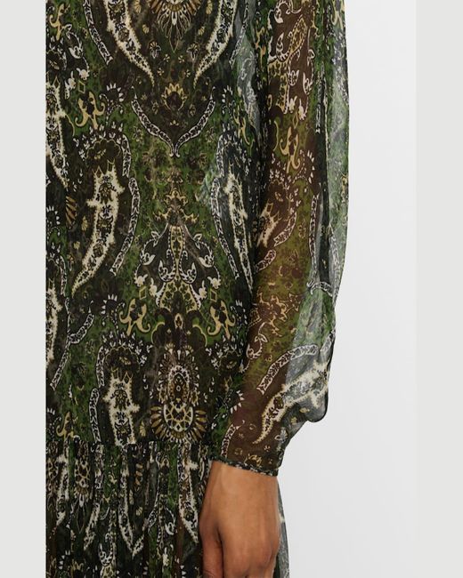 Saint Laurent Green Sheer Paisley Print Gown With Slip Underpinning