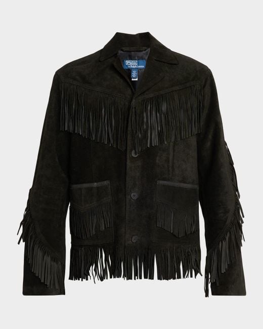 Polo Ralph Lauren Black Perce Fringe Suede Western Jacket for men
