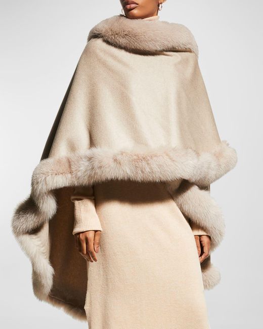 Sofia Cashmere Fox Fur-trimmed Cashmere U-cape in Natural | Lyst