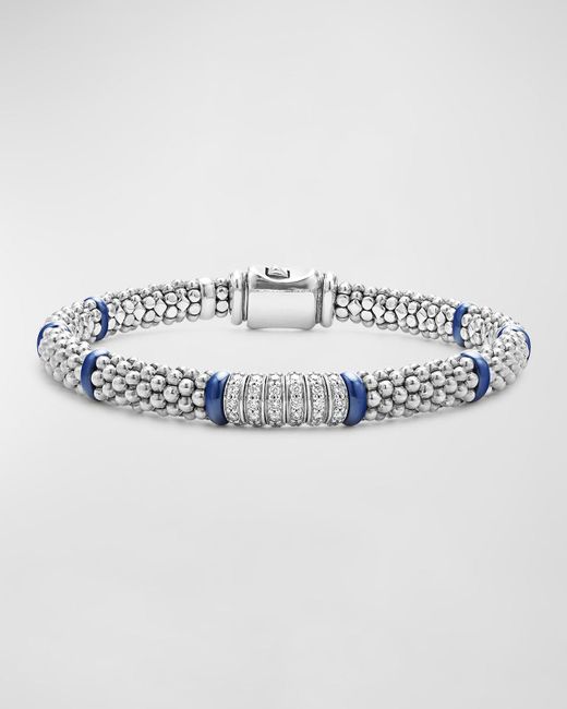 Lagos Metallic Sterling Silver Six Station Diamond Caviar Bracelet