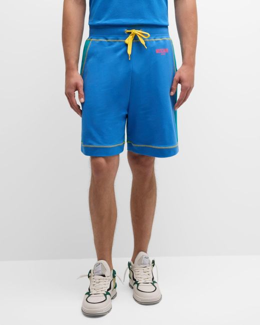 Moschino Blue Colorblock Sweat Shorts for men