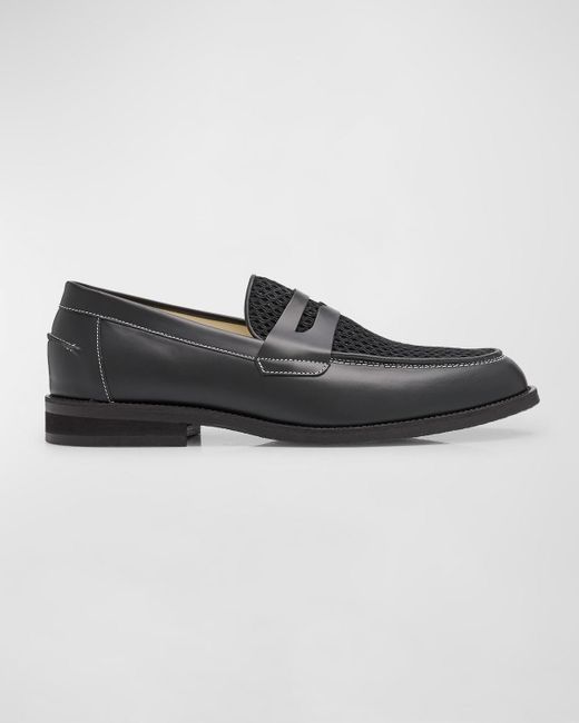 Duke & Dexter Black Wilde Rattan And Leather Penny Loafers for men