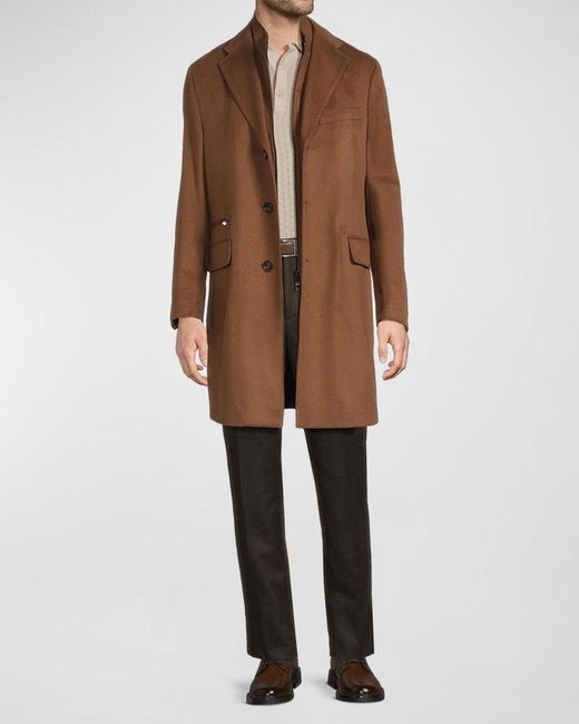 Corneliani Brown Apos;S Virgin Wool Single-Breasted Top Coat With Zip Insert for men