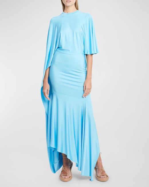 Stella McCartney Blue Draped Asymmetric Gown With Back Cutouts