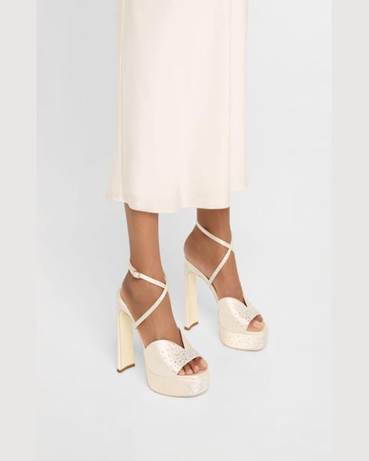 Jimmy Choo Natural Karli Satin Crystal Ankle-Strap Platform Sandals